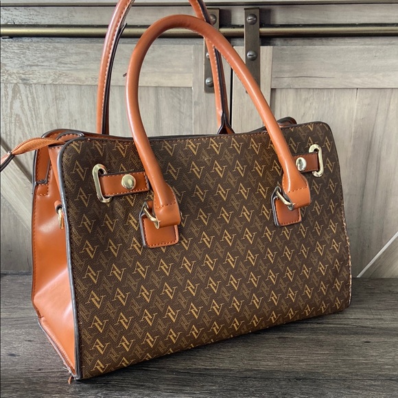 Adrienne Vittadini Brown Monogram Handbag - Picture 4 of 11